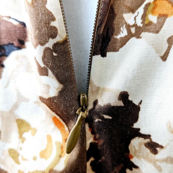 Size 10P Talbots Brown Floral Sleeveless Round Pleated Neck Tank Summer Fall - Picture 10 of 16